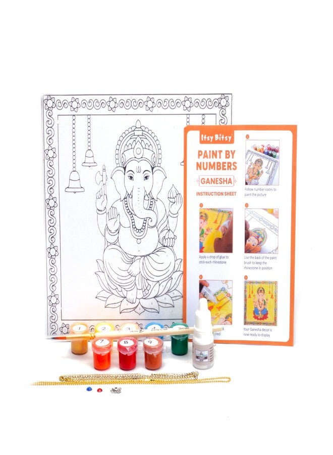 itsy-bitsy Itsy Bitsy DIY Paint by Numbers Kit | Ganesha Painting Set with Pre-Printed Canvas| Acrylic Paints & Decorations | 8x8 inch | Table Decor | Craft for Kids & Adults - Image 3